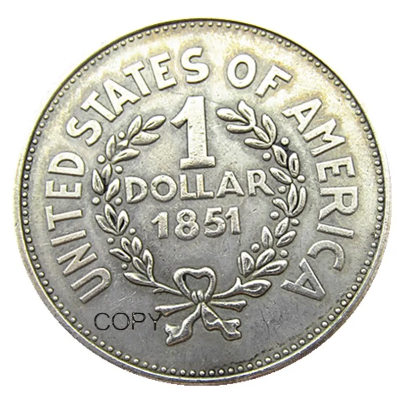 Pièces de copie plaquées argent commémoratives, dollar indien américain 1851