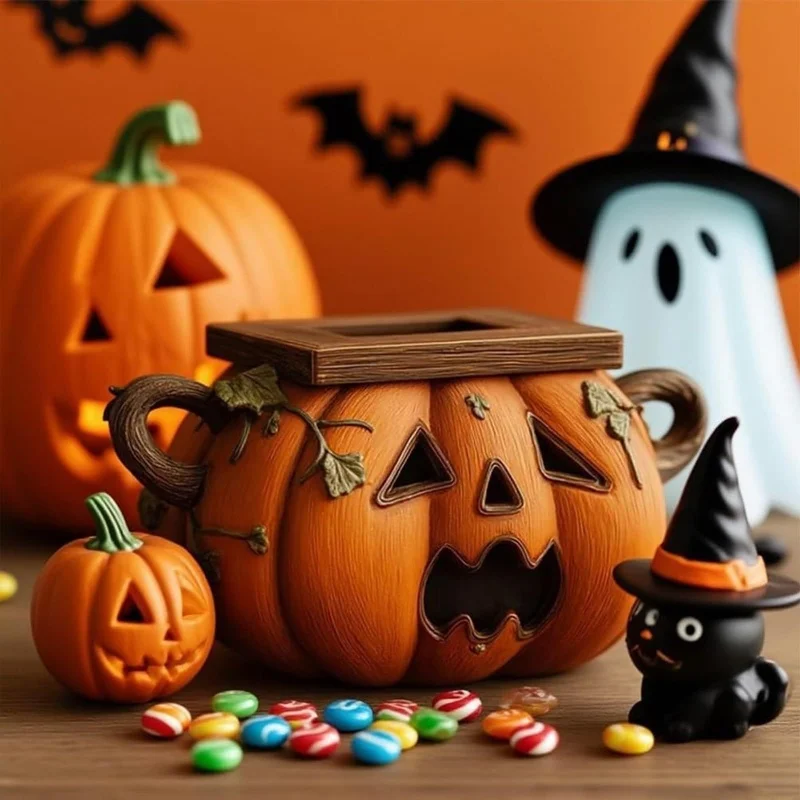Soporte para caja de pañuelos de calabaza de Halloween, calabaza espeluznante, sandía, cocodrilo, hamburguesa, caja de pañuelos, decoración para baño y cocina