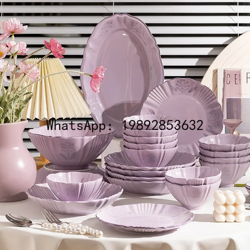 

i5.11 new dish household ceramics, high-end sense, good-looking, purple dishes, chopsticks, dishware, housewarming tableware