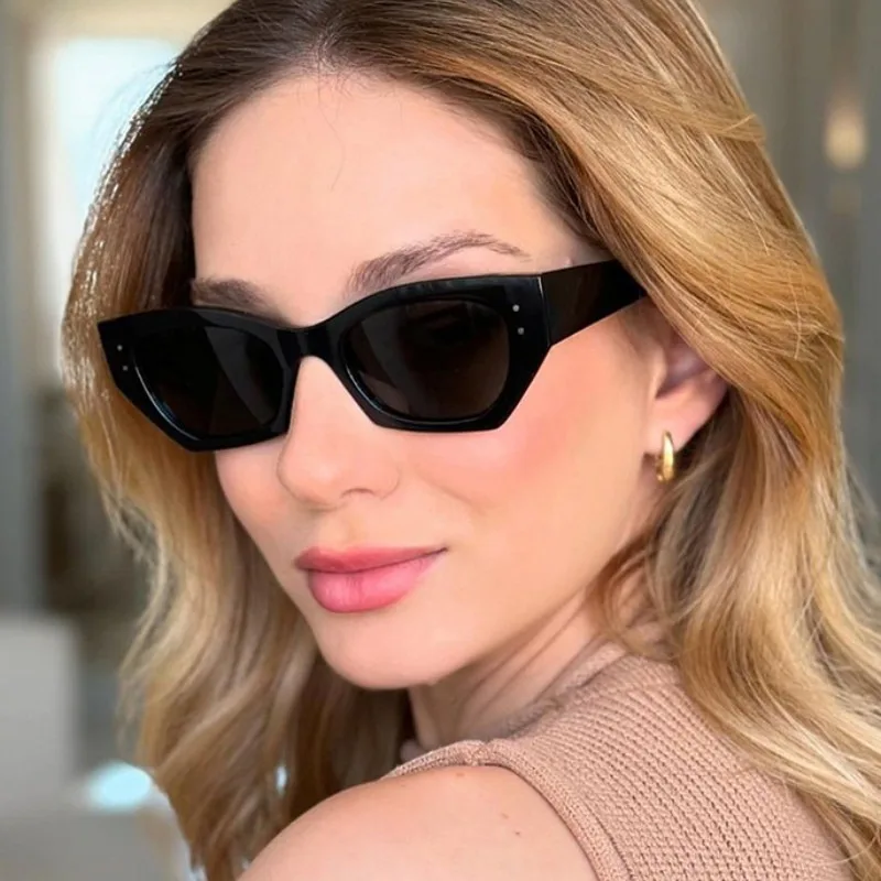 Vintage Kleine Niet Cat Eye Sonnenbrille Frauen Mode Marke Luxus Designer Polygon Sonnenbrille UV400