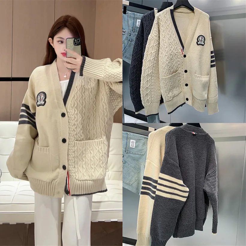 

High-End Version European Sle Dog Bae Sweater Outerwear V-Ne Knitted Loose Lazy Sle Women's Open Cardigan