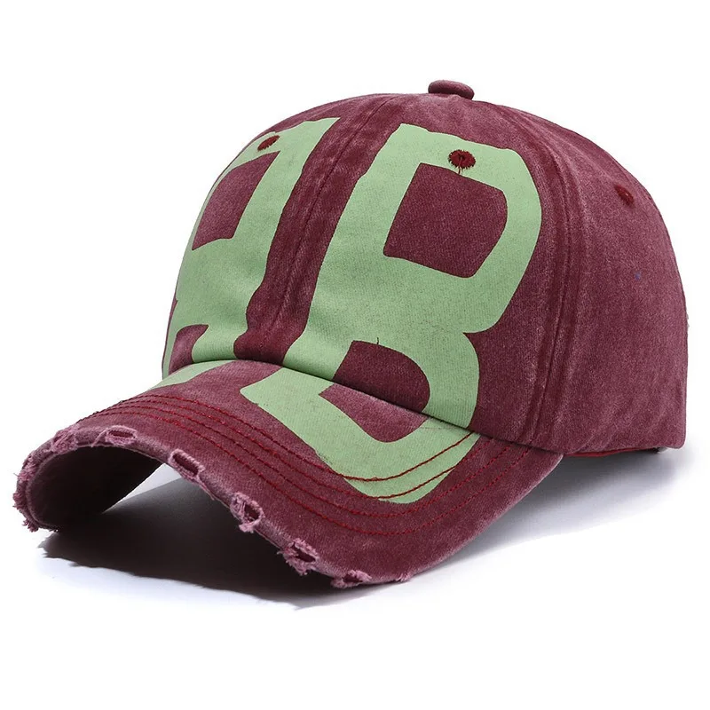 

New Vintage Fashion Old Washed Denim Peaked Cap Soft Top Printed Letter Sun Hat for Women All-match Retro Baseball Cap for Men