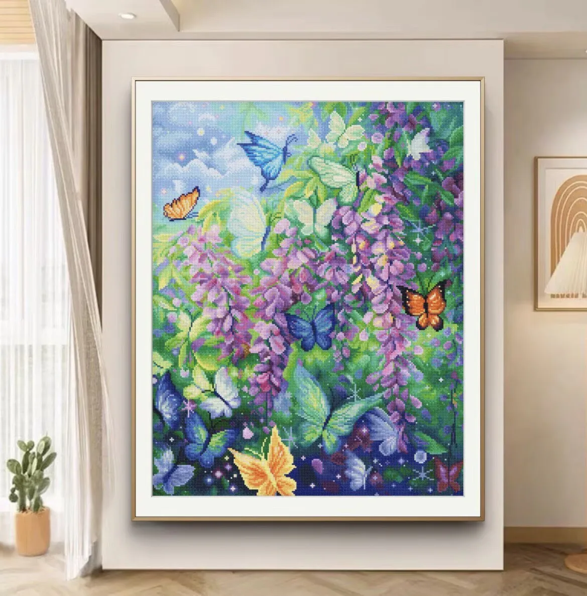 

9ct 70x85cm Purple wisteria butterfly Printed Kits Cross Stitch Embroidery DIY Needlework Set With Needles Threads 79 Colors