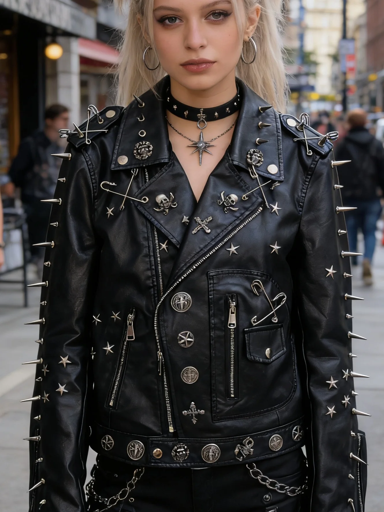 Jaqueta de Couro Punk Hip Hop Ro Y2K, Estilo Streetwear com Rivets e Caveira, Casaco Curto de PU, Estilo de Rua, Corte Solt...