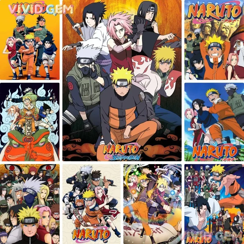 VIVID GEM Aesthetic DIY Naruto Full Drill Diamond Embroidery Diamond Painting Ninja Manga Kids Home Wall Decor Birthday Presen