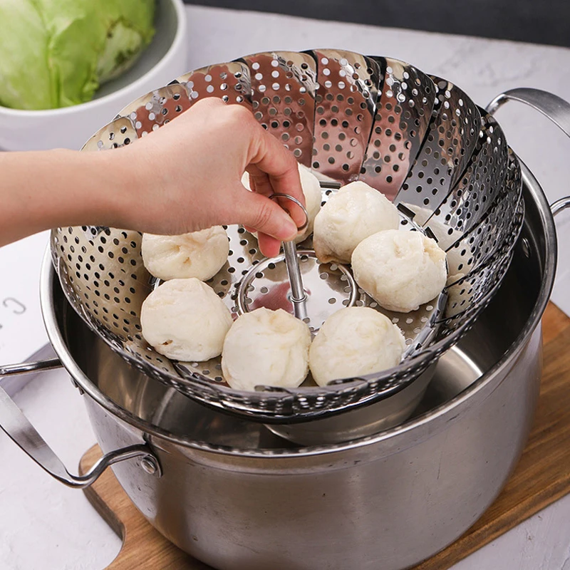 Stainless Steel Steamer Basket Foldable Vegetable Fruit Steaming Rack for Pot Meat Steaming Tray Cooker Kitchen Cooking Tools