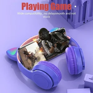 الساخن P47M اللاسلكية سماعة فلاش ضوء لطيف سماعات القط سماعات الأذن مع ميكروفون التحكم LED ستيريو الموسيقى خوذة الهاتف بلوتوث سماعة هدية أفضل 10 آذان قطط مبيعا تتحرك - رقم 9