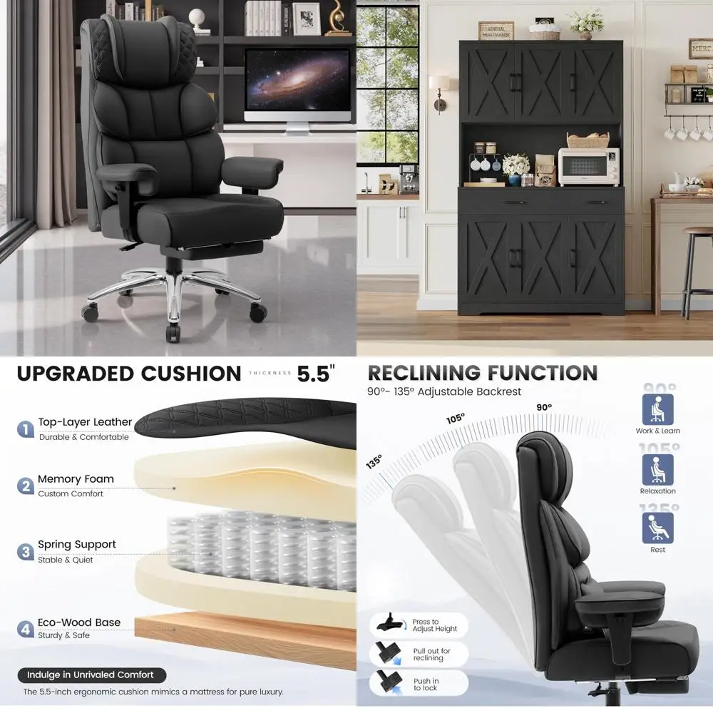 كرسي ألعاب جلدي مريح عالي الظهر مع مسند للقدمين للكبيرة والطويلة، كرسي مكتب تنفيذي مريح