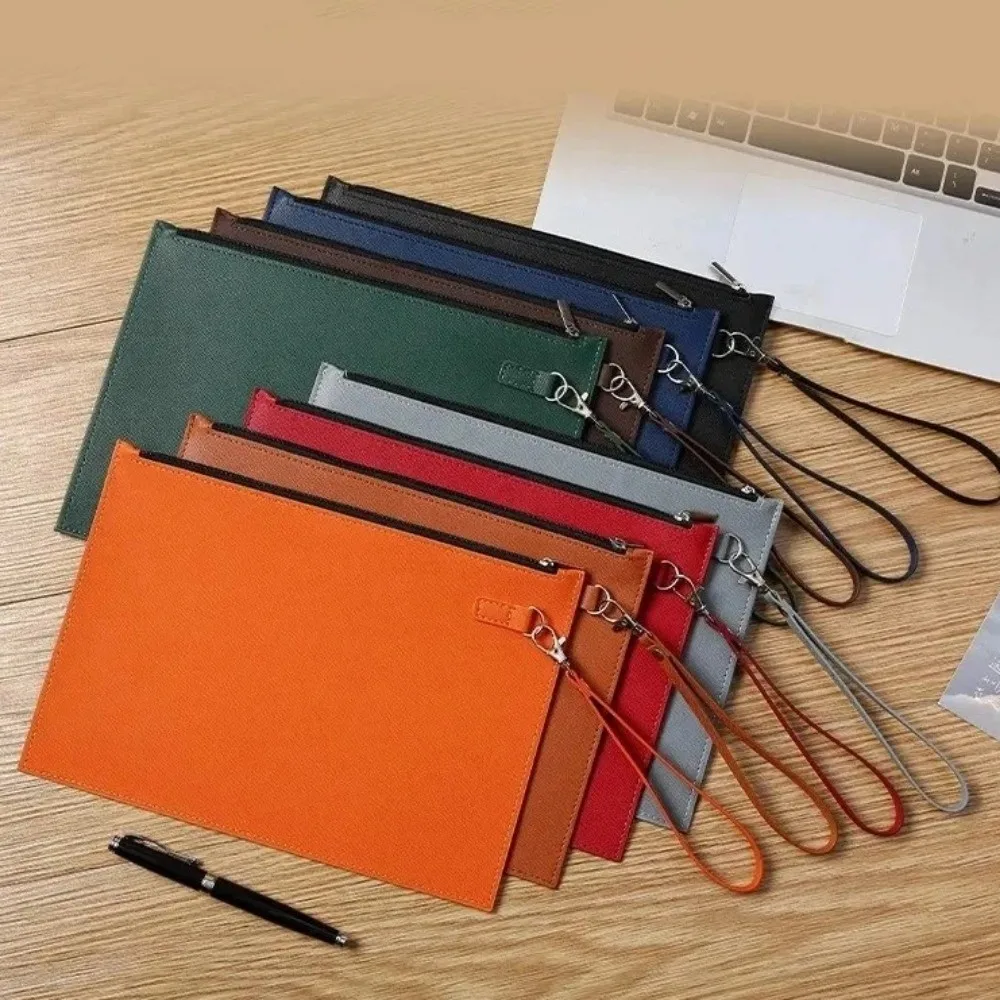 

Leather Handheld File Bag Multi-Functional a5 Document Folder with Zipper Large Capacity Business Briefcase Office Supplies