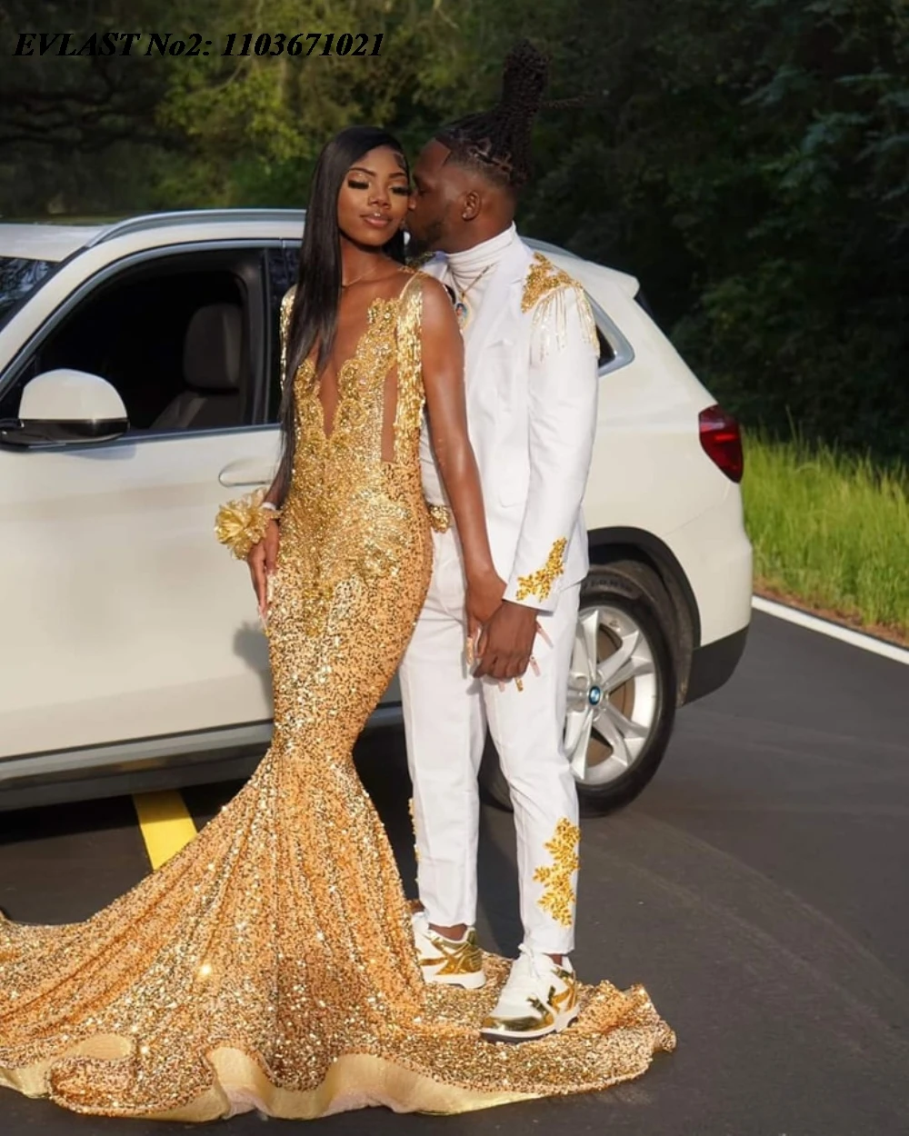 EVLAST personnalisé or paillettes robe De bal Blackgirls diamant cristal perlé sirène formelle robe De Soirée Robes De Soirée E2P447