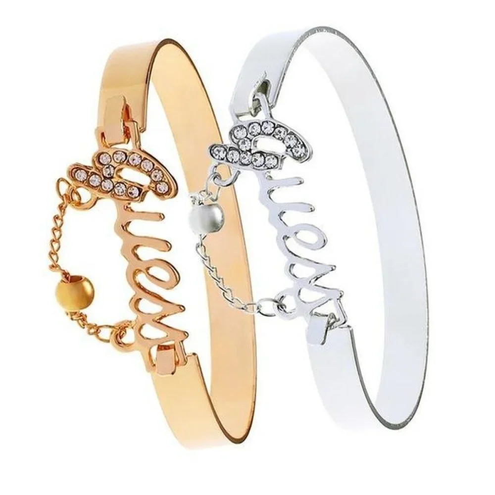 Women\'s Metal Bracelet Letter Alloy Band Crystal Pendant Hot Selling Jewelry Fashion Jewelry