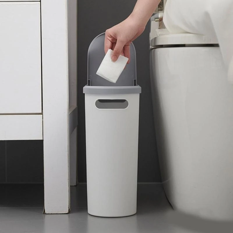 

Push Top Bathroom Storage Bucket Garbage Can for Tight Space for Home and Office Control