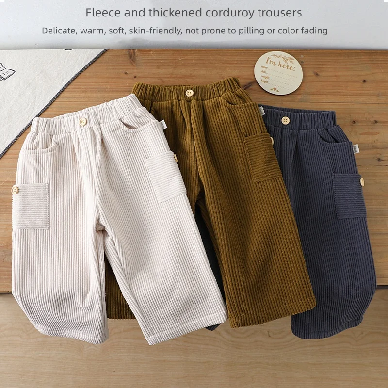 

Детская одежда, осенне-зимняя коллекция 2024, широкие брюки, зимние теплые вельветовые прямые брюки для мальчиков и девочек