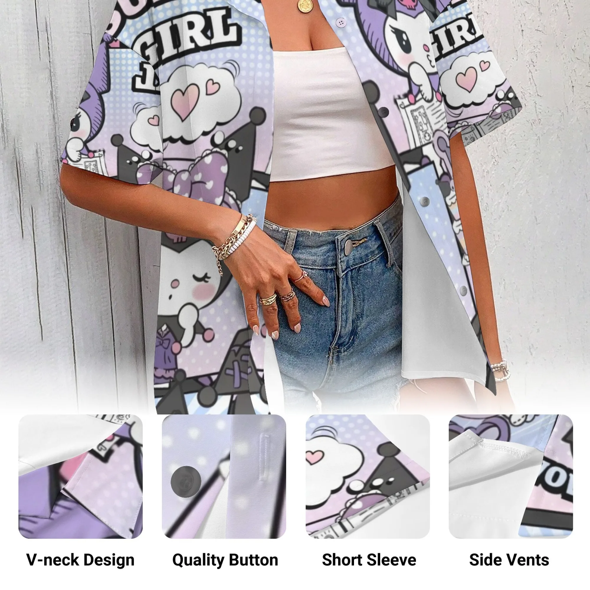 Top Damen Kuromi Shirt Damen Kuromi Shirt That Has a K Koreanische Bewertungen Viele Mädchen Kleidung Damen T-Shirt Damen Kleidung Y2k Mann