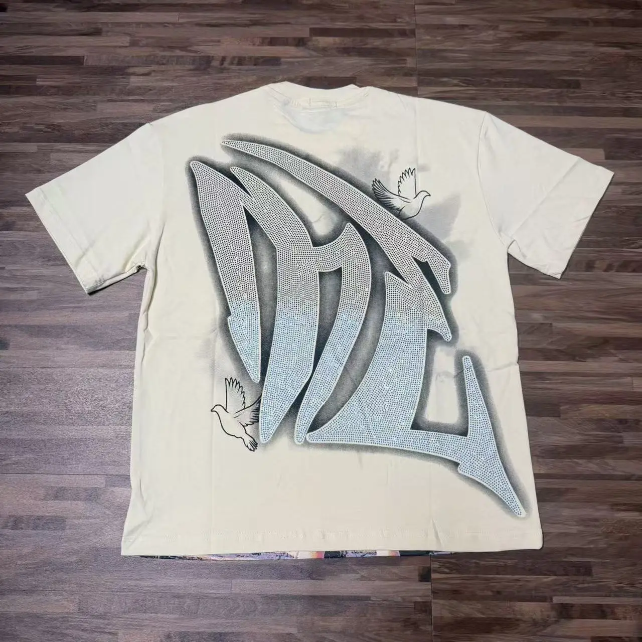 Retro American Angel Print T-Shirt Loose Fit Pure Cotton Short Sleeve Heat Set Diamond Trendy Brand Summer Heavyweight Unisex...