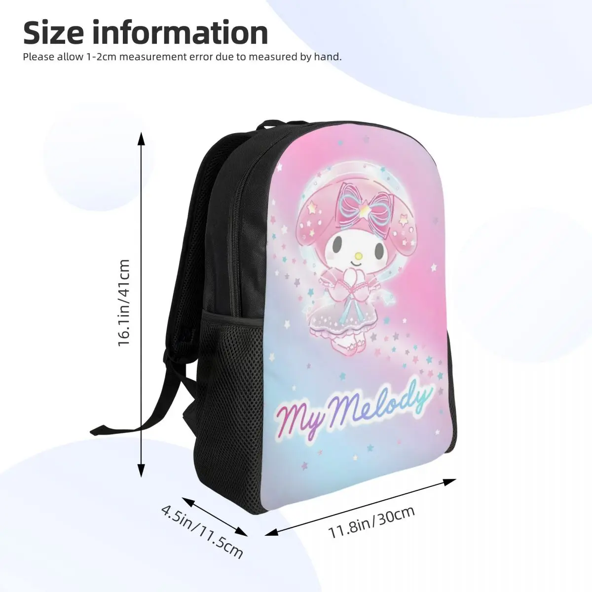 Zaino personalizzato per film di cartoni animati Melody per donna, uomo, scuola, studente universitario, bookbag adatto per borse per film alla moda per laptop da 15 pollici