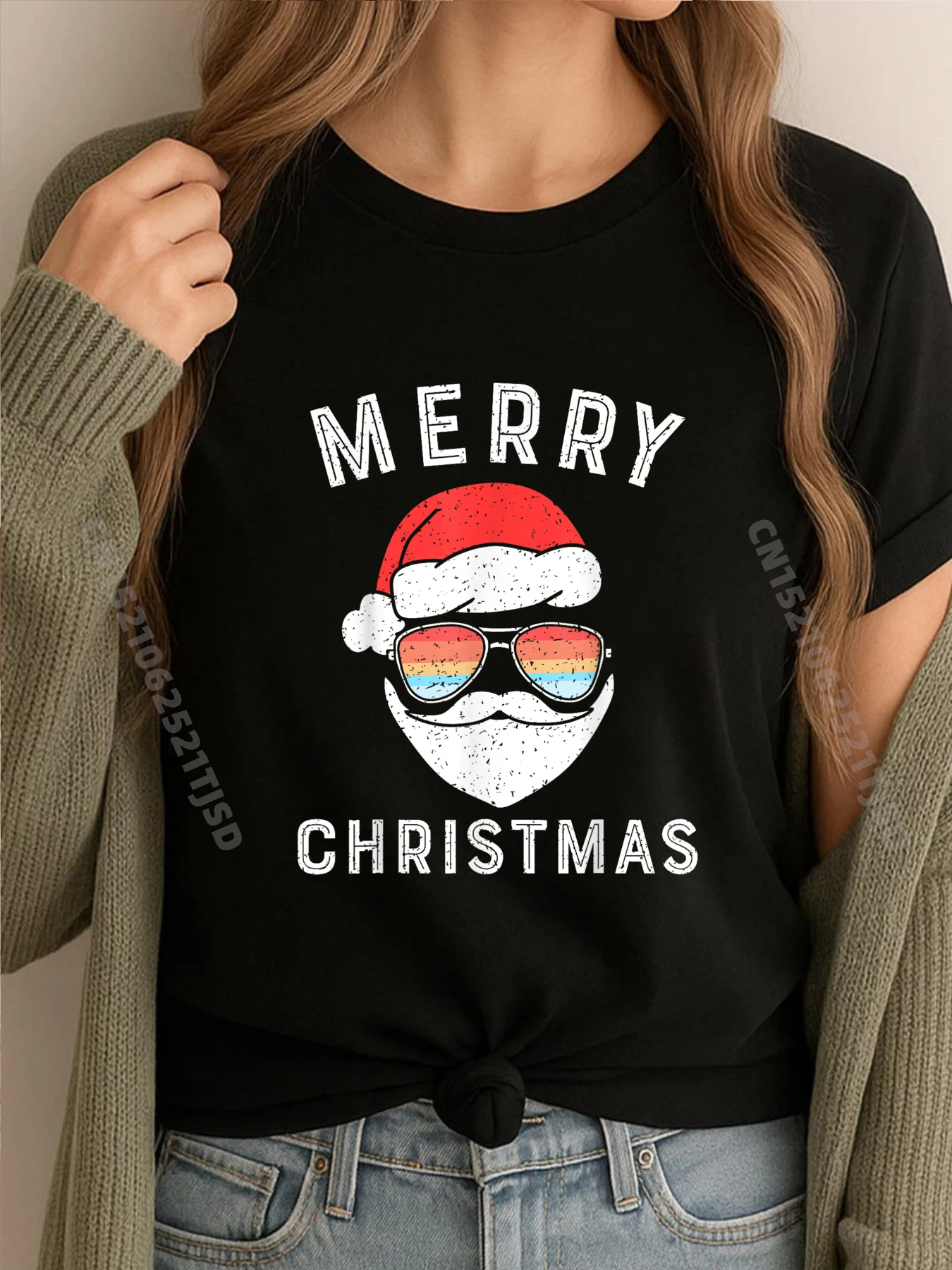 

Ретро солнцезащитные очки с изображением Санта-Клауса, аниме-футболки с Рождеством, футболка большого размера, футболка для женщин, дизайн