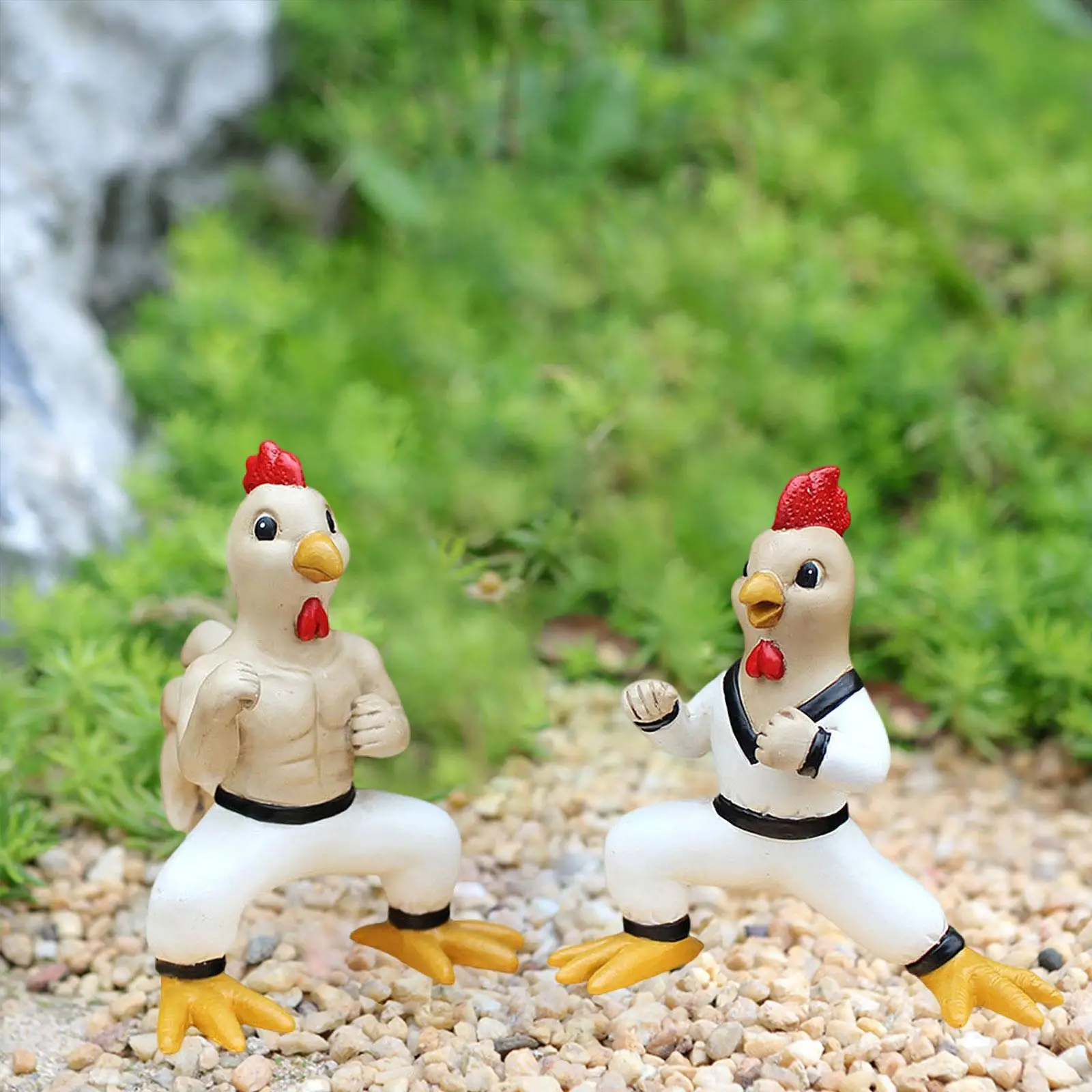 2 Pieces Chicken Figurines Waterproof Funny Farm Sculpture Garden Decor Outdoor Statue for Courtyard Porch Outdoor Home Garden