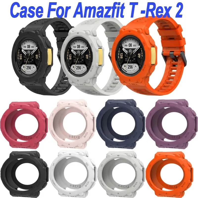 Capa protetora tpu para amazfit t rex 2, pulseira de relógio inteligente, silicone, protetor de para-choque, capa huami trex 2, acessórios