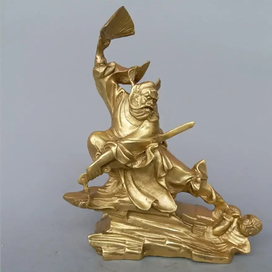 La estatua de cobre puro de Dios toma un ventilador para atrapar fantasmas, decoración del adoración del hogar de Zhong Kui al por mayor