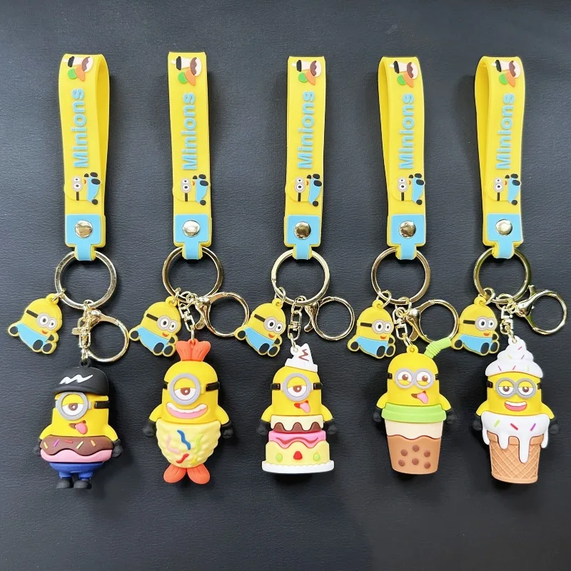 MINISO New Cartoon Minion Keychain Cute Creative Dessert Minion Backpack Decoration Accessories Car Keychain Children's Gift