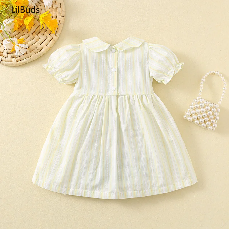 2024 New Dress Children Embroidered Cherry Princess Costume Doll Collar Short Sleeve Clothes Cute Kids Girls Matching Summer