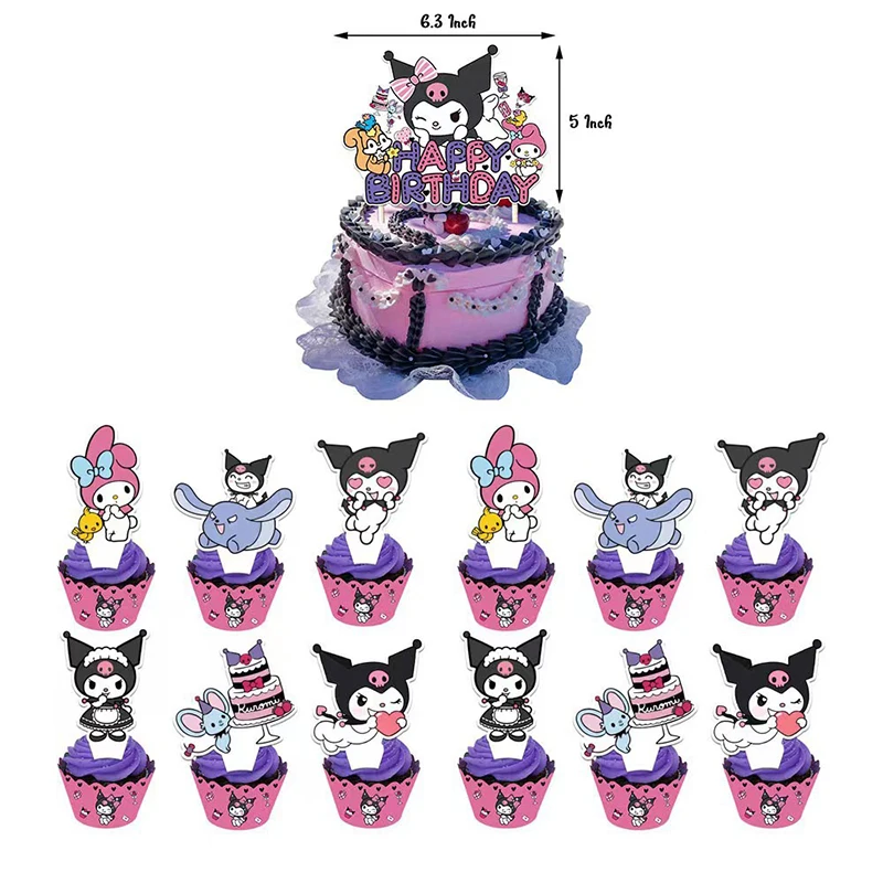 Cute Sanrio Kuromi Birthday Party Decoration Cake Topper Insert Set Balloons Tableware Kids Gifts Party Supply