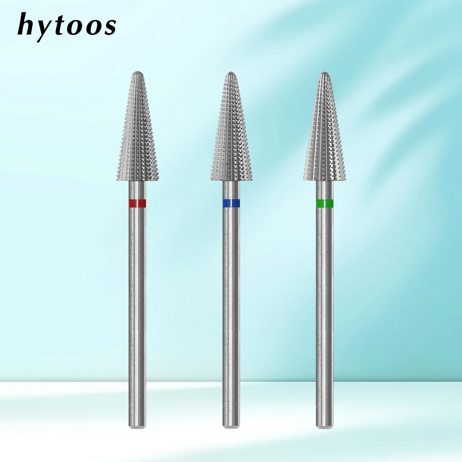 HYTOOS Straight Cut Tungsten Carbide Cone Nail Drill Bits 2 Way Rotation for Acrylic Gel Removal Manicure Pedicure Salon Tool
