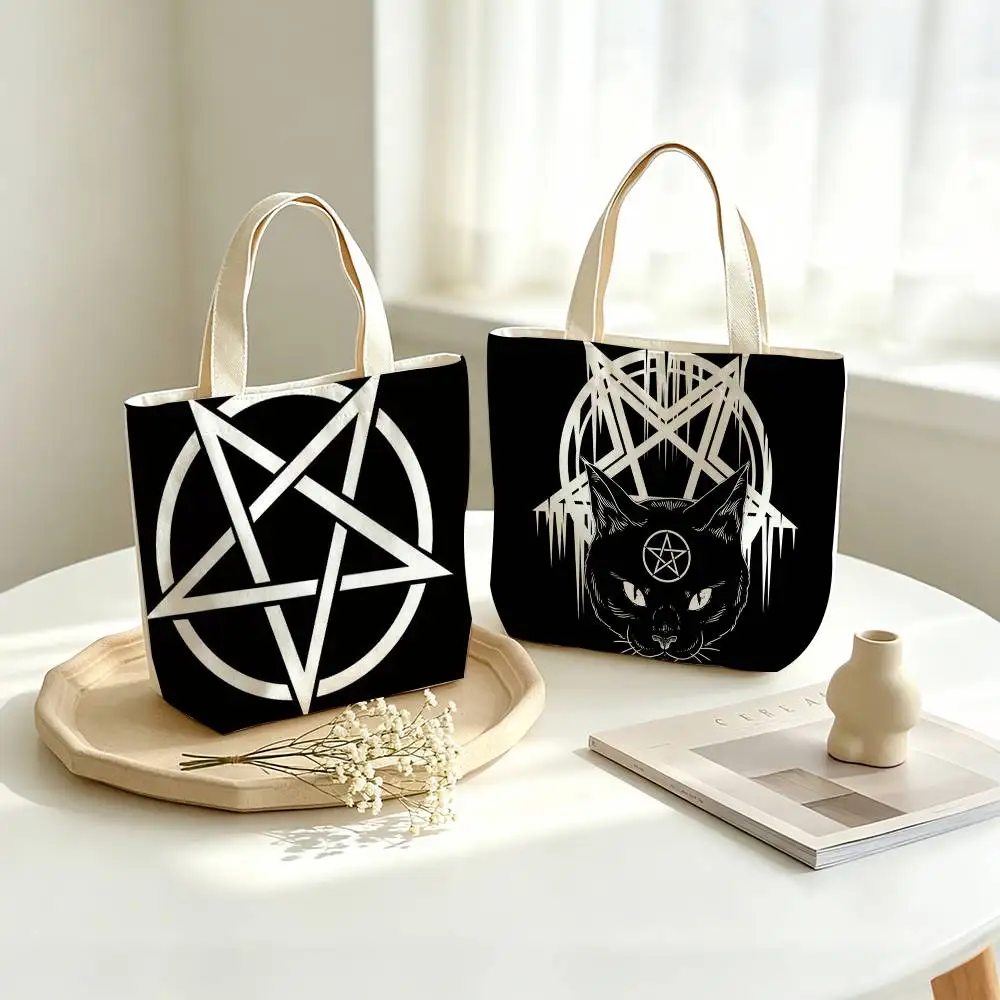 

COOL Dark Inverted P-Pentagram Printed Canvas Tote Bag Shoulder Bag Commuter Mommy Shopping Bag