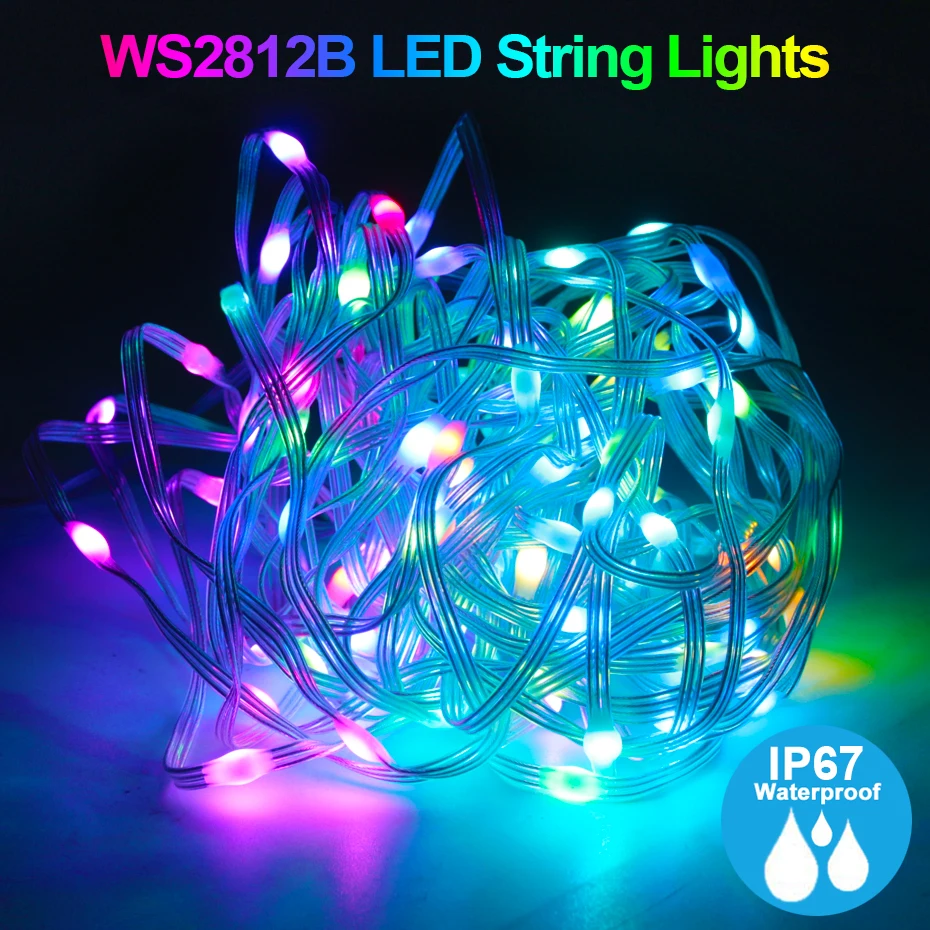 

10M 20M 30M Waterproof Smart 5V RGBIC Led Fairy String Lights WS2812B Bluetooth Control Music Sync Christmas Party Decoration