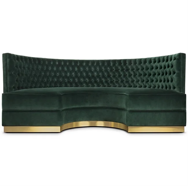 Restaurant sofa Booth Green Round Sofa Button Tufted Inner Back Class Luxury Restaurant Booth Seating