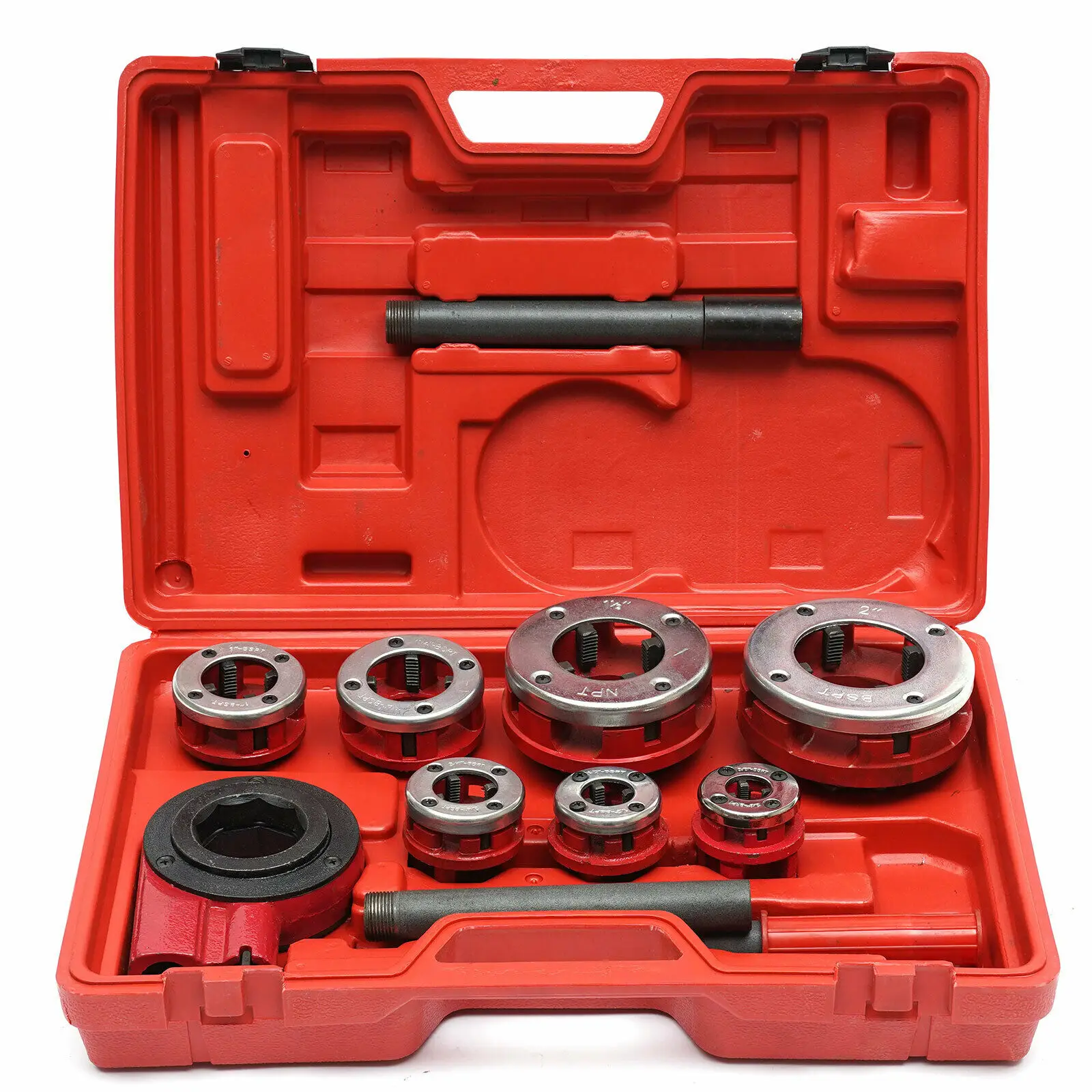 

BSPT Portable Pipe Threader Threading Tool Kits Handle Ratchet 3/8" to 2" Die Kit w/Storage Box