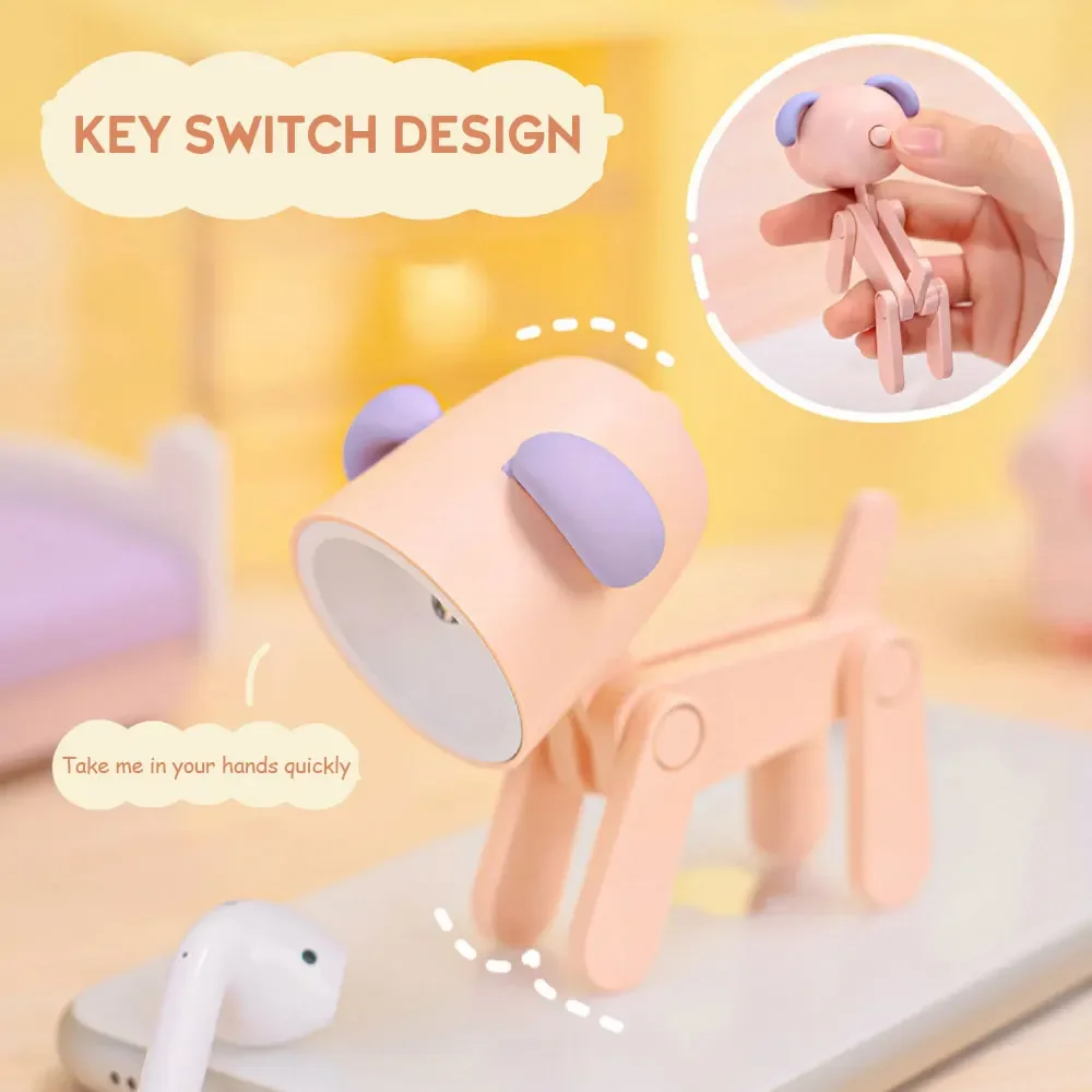 LED Night Light Mini Cute Pet Light Kawaii Gift Cartoon Dog Deer Folding Table Lamp Kids Room Bedside Bedroom Living Room Decor