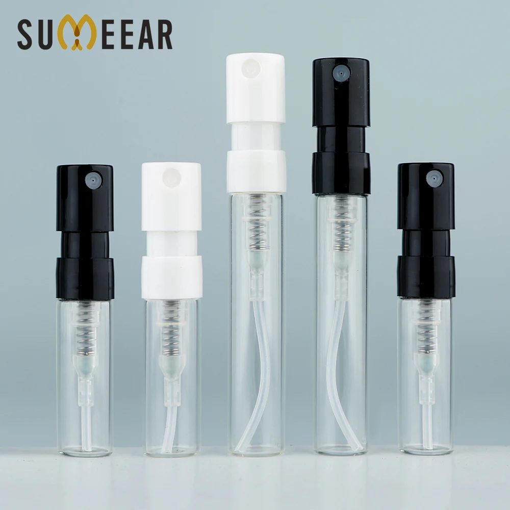 

100/200pcs 1ml 2ml Bayonet Glass Perfume Spray Bottles Fragrance Sample Black White Perfume trial bottle Print LOGO Pay Extra