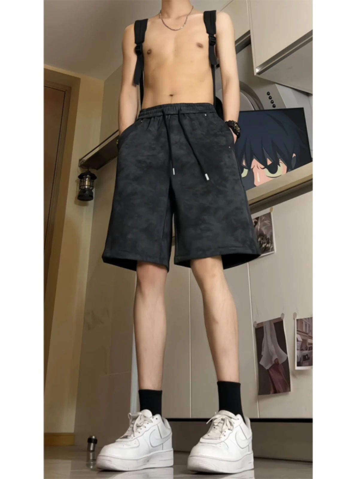 

American Baskeall Sport orts Men's Trendy Brand Small Design Dyed Pants Summer Thin High Waist Five Six orts