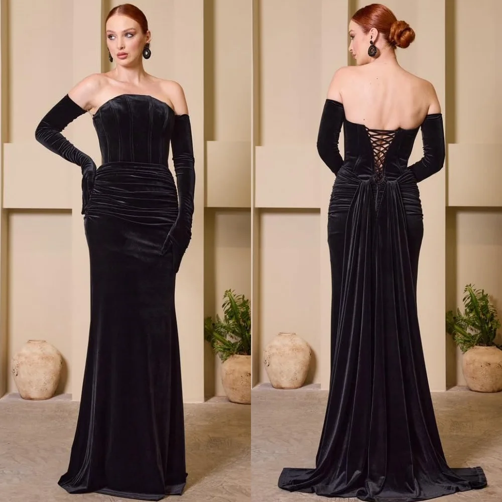 

Customized Modern Style Classic Pleat Ruched Straight Strapless Long Dresses Bespoke Occasion Dresses High Quality Matching Sexy