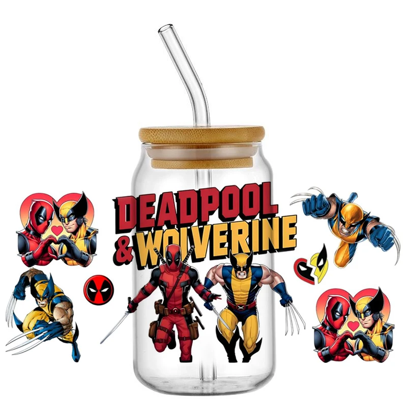 

Super Hero Designs 3D Waterproof UV DTF Cup Wrap For 16oz Libbey Cartoon Wolf Man Dead Pattern 3D Transfer Sticker