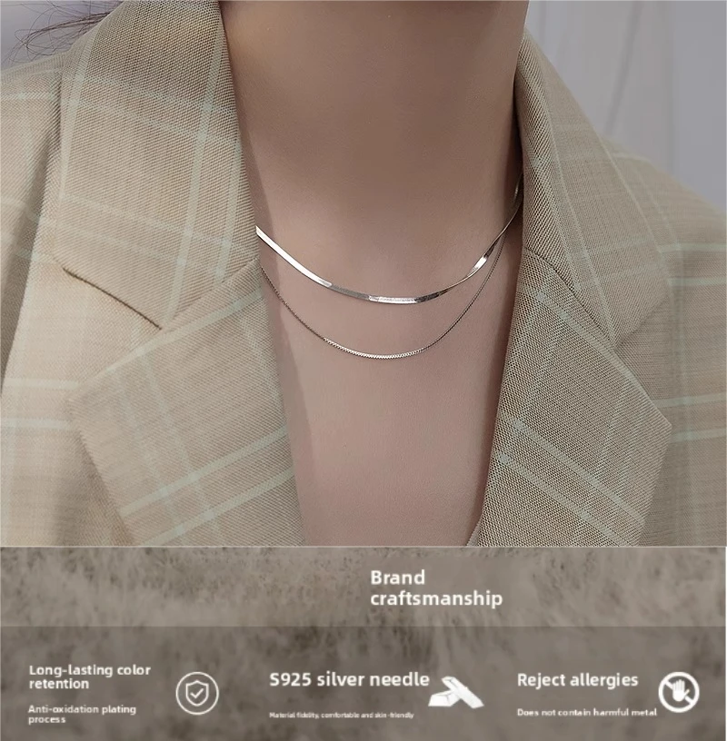 

SHXI 925 Sterling Silver Creative ins Cold Wind Clavicle Double Necklace