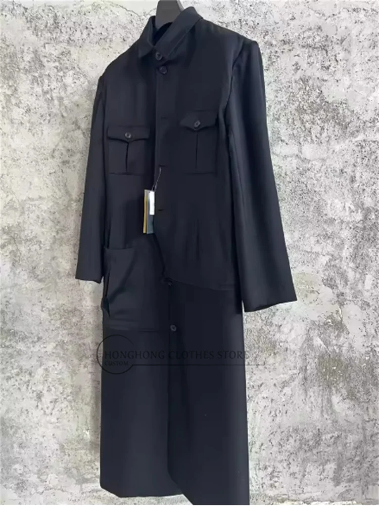 TOP-YAMAMOTO Black Customized Size One-piece Suit with Asymmetric Outerwear