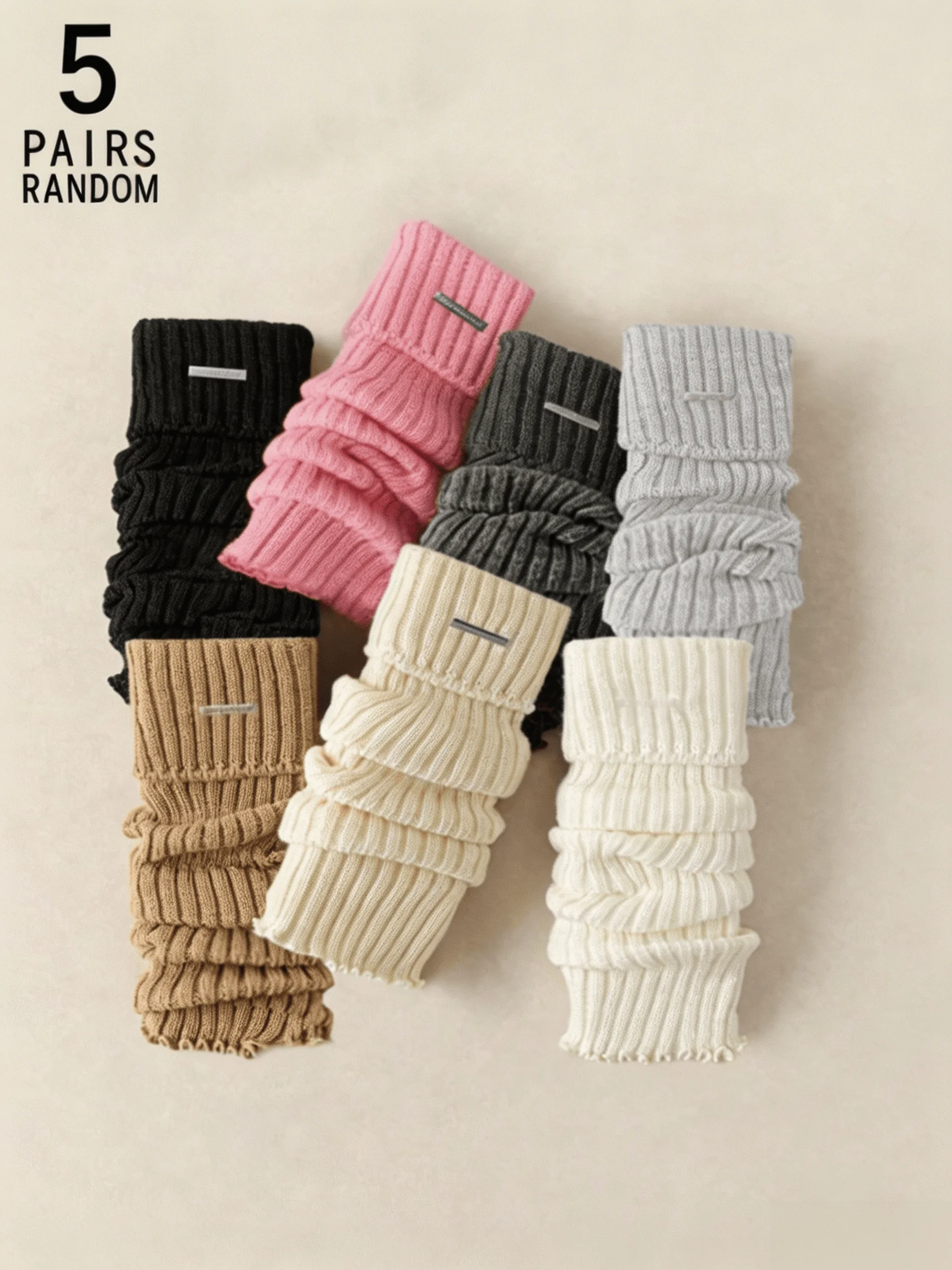 5 pairs of random women's autumn and winter pure color vertical stripe simple fashion warm legs stackable legs set