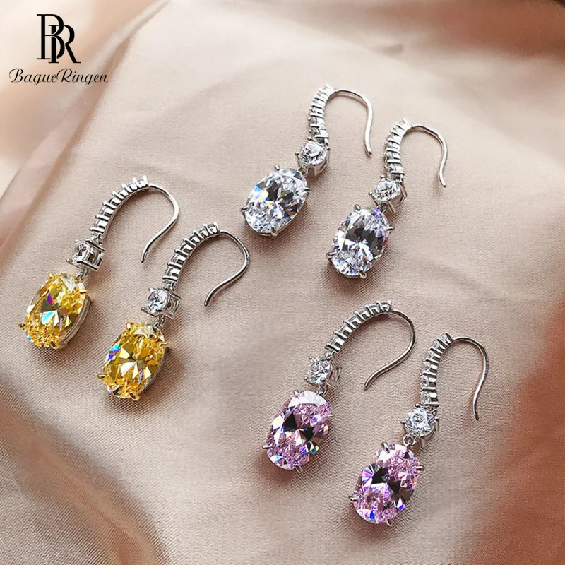 

Bague Ringen 925 Sterling Silver Colors Drop Earrings For Women Simple 8*12mm Oval Vintage Wedding Anniversary Jewelry