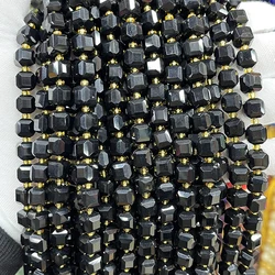 Piedra Natural de ágata negra, cubo facetado hecho a mano, cuentas sueltas para fabricación de joyas DIY, pulsera y collar, 15