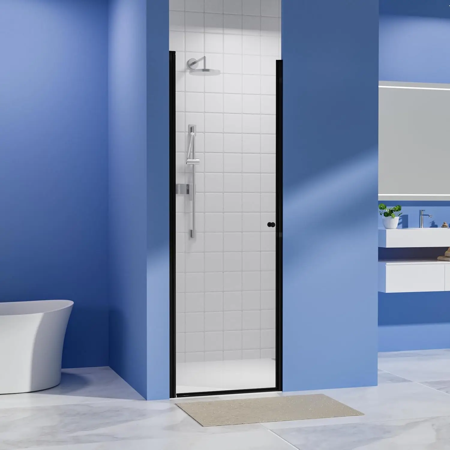 

Душевая дверь полубескаркасная матово-черная, 23-24 дюйма (Ш) x 72 дюйма (В), с сертификатом ANSI/SGCC, из прозрачного закаленного стекла 6 мм, поворотная, для ванной комнаты