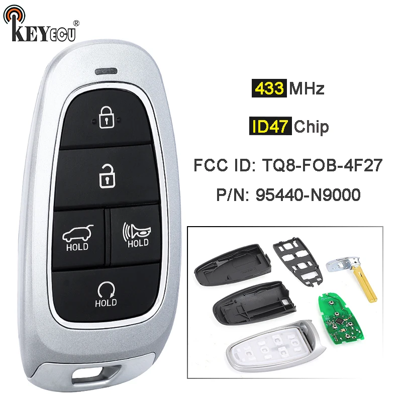 

KEYECU 433MHz ID47 Chip PN: 95440-N9000 FCC ID: TQ8-FOB-4F27 Keykess Smart Remote Key Fob for Hyundai Tucson 2022-2023