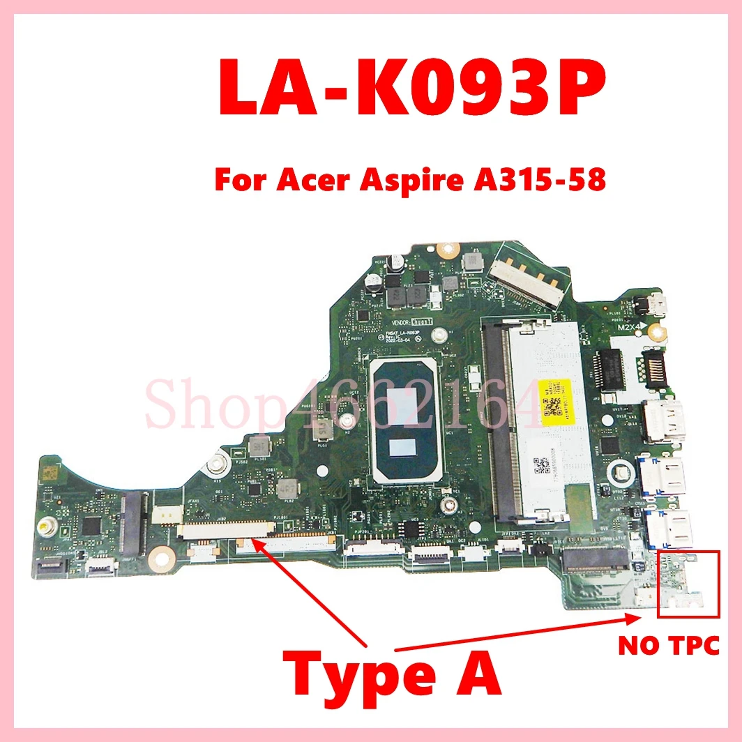 LA-K093P Notebook Mainboard For Acer Aspire A315-58 A514-54  A515-56 Laptop Motherboard with i3 i5-11th Gen CPU 4GB/8GB-RAM