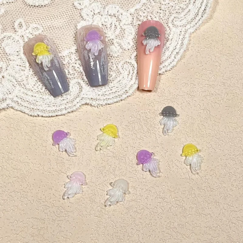 Mini figuras de medusas marinas luminosas de dibujos animados Kawaii, 100, piezas, serie oceánica, manualidades de álbum de recortes, cabujón,