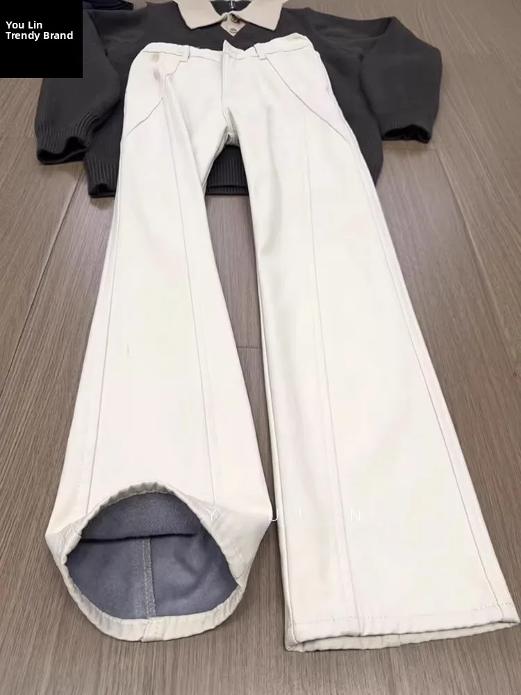 

Men's Fce Lined Slant Cut Denim Jeans Bell Bot Lengthening Legs American Retro Sle Straight Leg Jeans Casual Wear