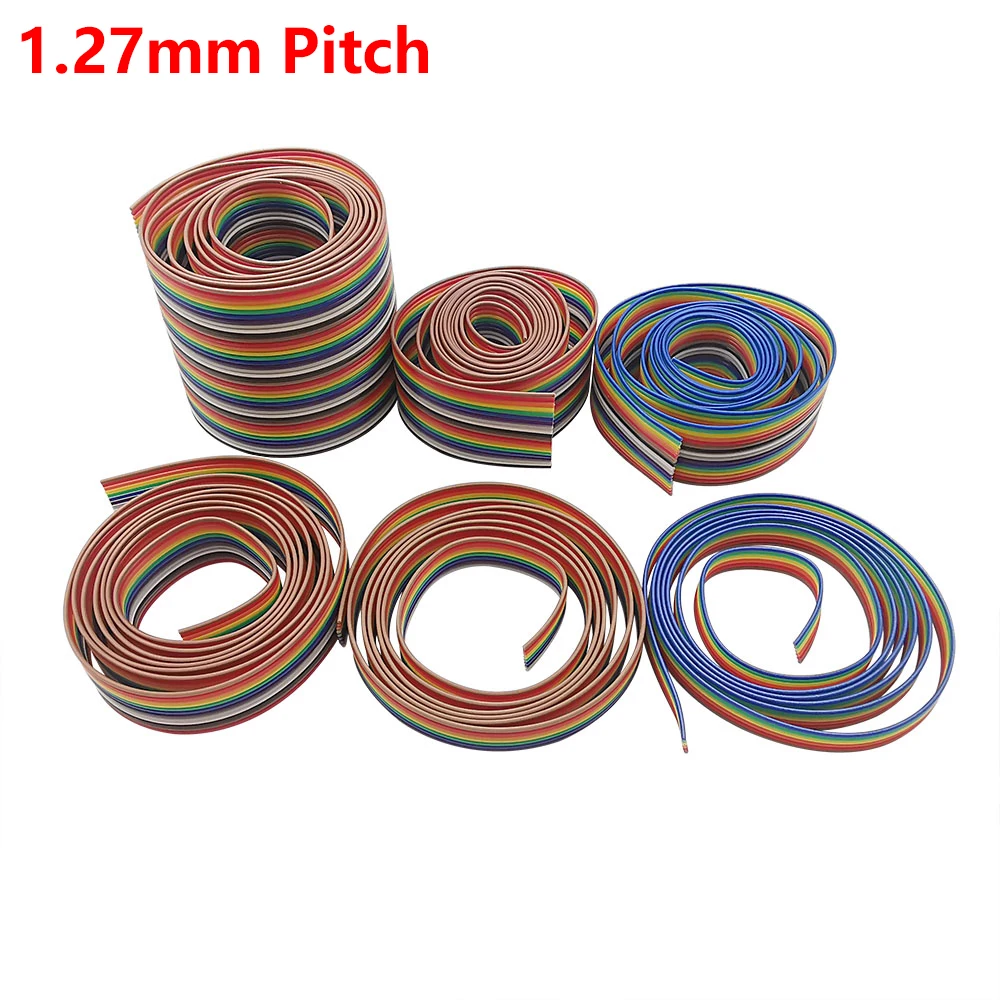 1Meter 6P/8P/10P/12P/14P/16P/18P/20P/24P/26P/30P/40P/50P/60P 1.27mm Ribbon Cable Rainbow Wire for FC 2.54mm IDC Connector