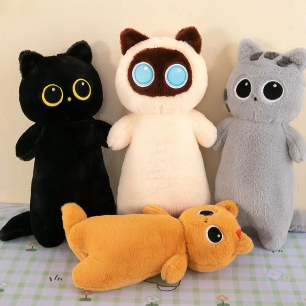 Cartoon Black Siamese Cat Plush PP Cotton Fluffy Animal Bolster Pillow Kawaii Simulation Long Giant Cats Plush Christmas Toy