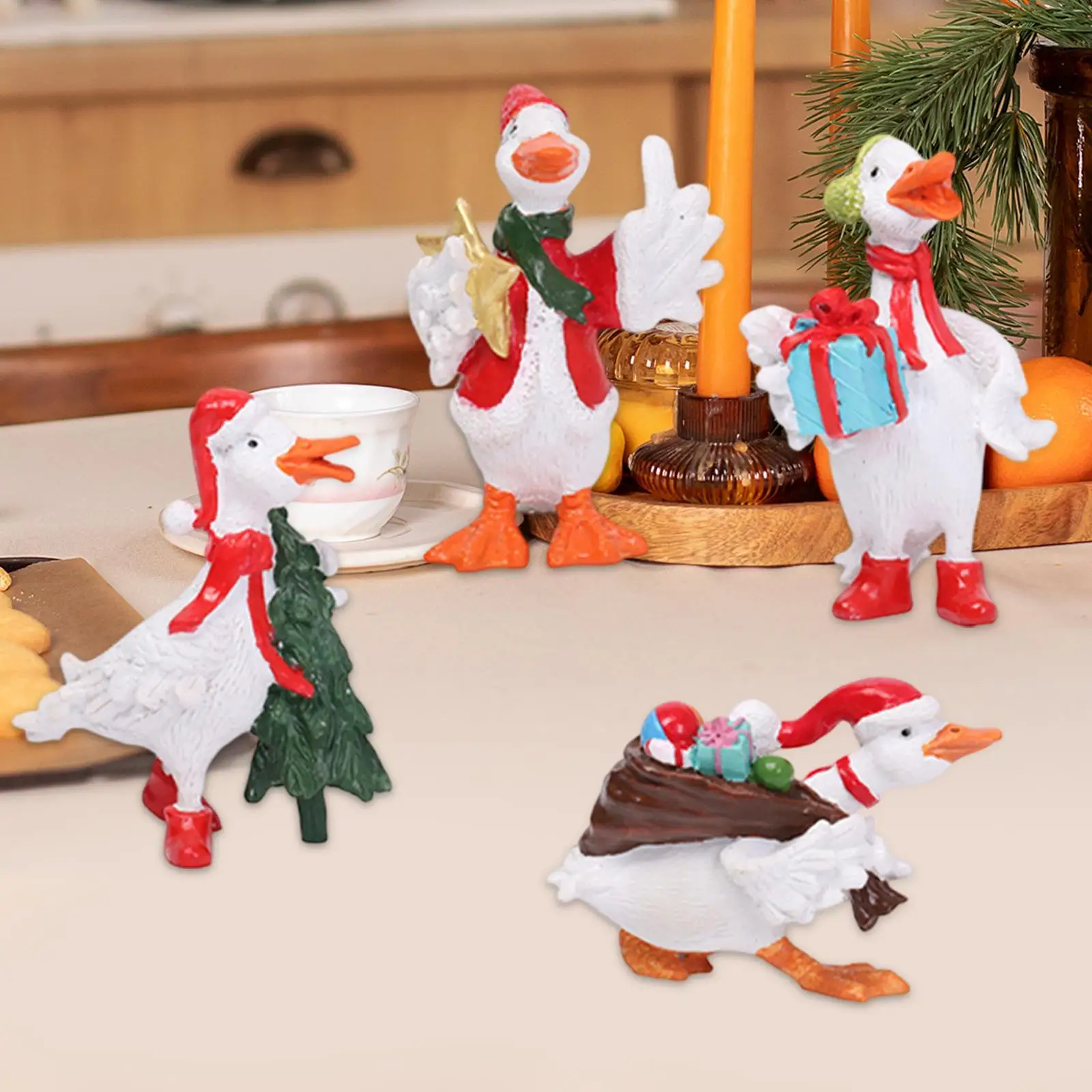 

4Pcs Christmas Swan Statues Tabletop Ornament for Office Living